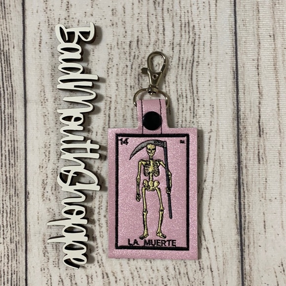 Bumble Stitch Handbags - *Bumble Stitch Embroidered Loteria Card La Muerte Halloween Bag Clip Charm